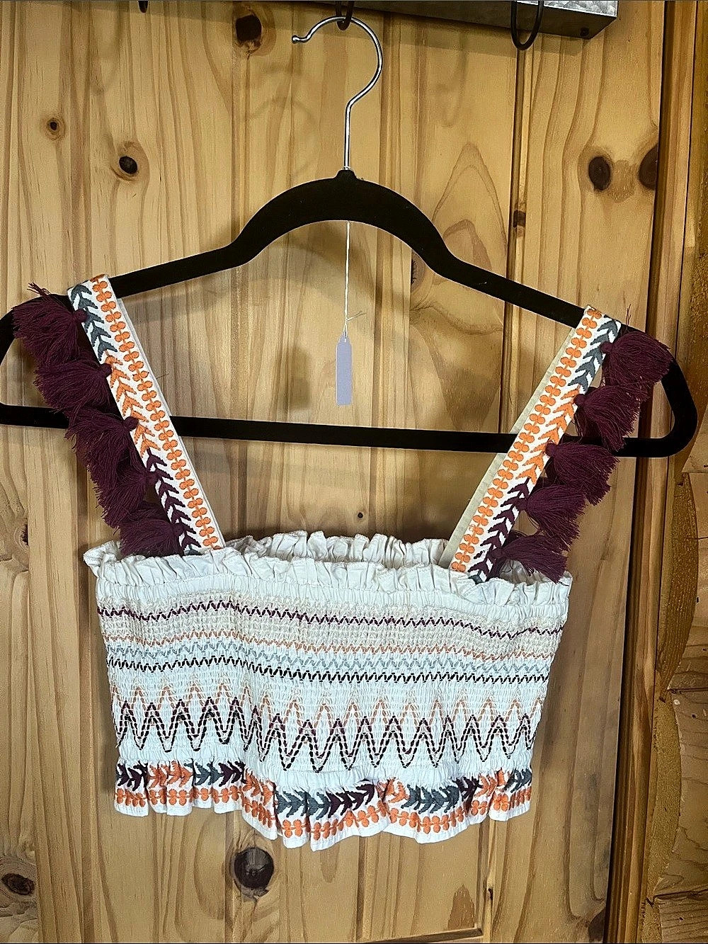 Tularosa Embroidered Crop Top in White & Orange XS NWT